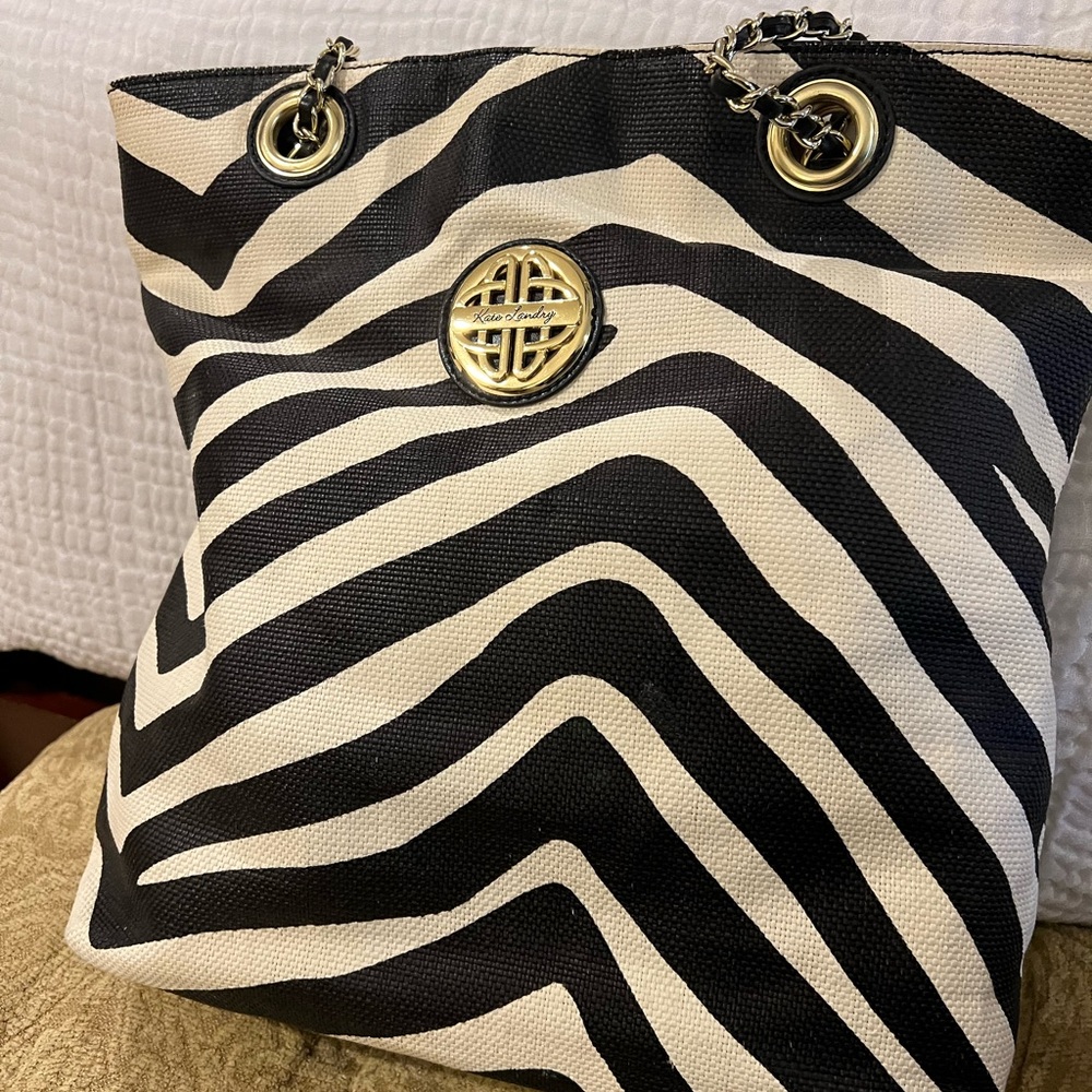 Kate Landry Zebra Print Shoulder Bag with Gold Accents